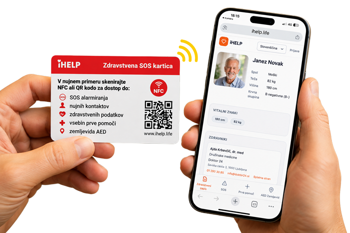 iHELP zdravstvena SOS kartica - NFC in QR koda