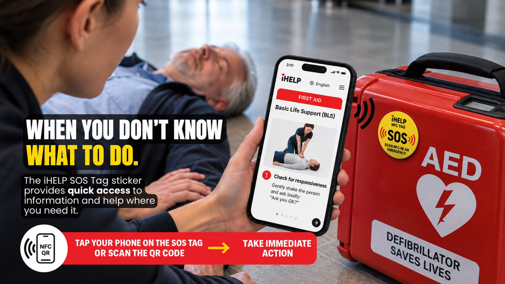 SOS NFC sticker for an AED