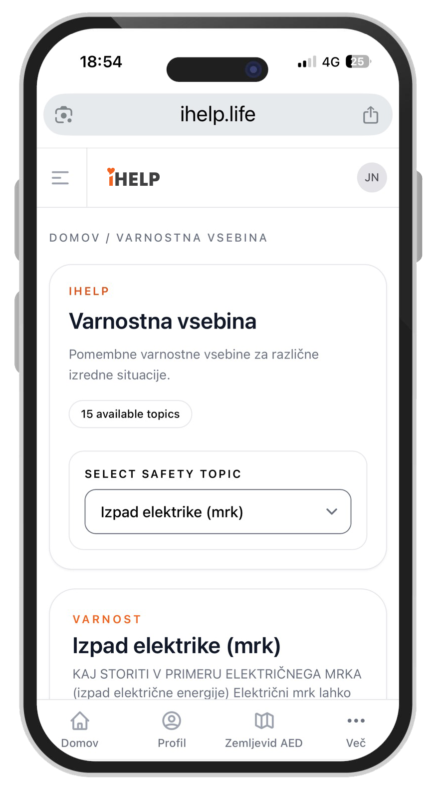 iHELP platforma: Varnostna vsebina